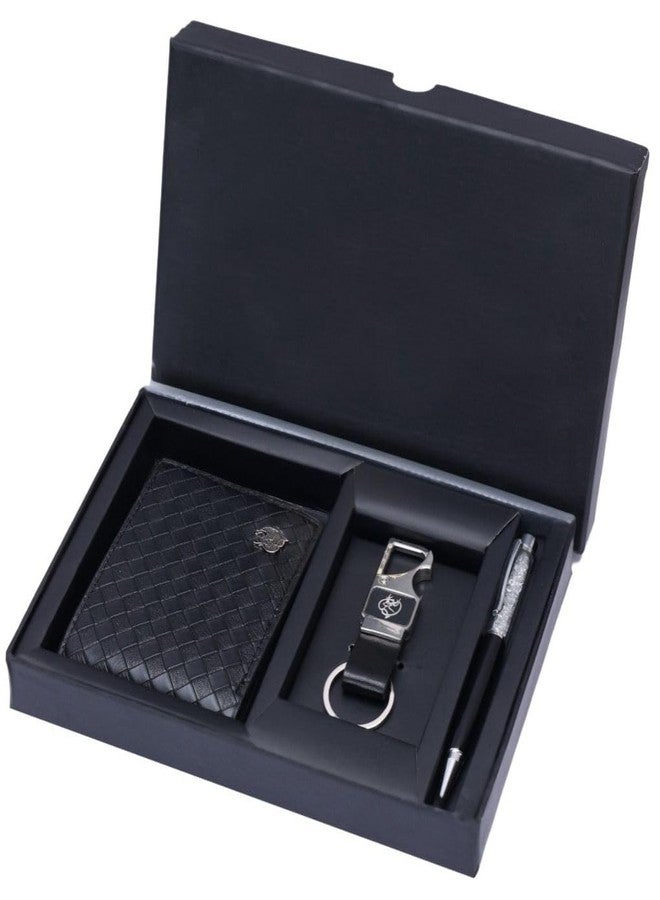 ZEVORA Pack of 3 Premium Leather Wallet Pen & Keychain Gift Set for Men - Stylish Bi-Fold Wallet with Pen & Keychain in Luxury Gift Box - Image 1